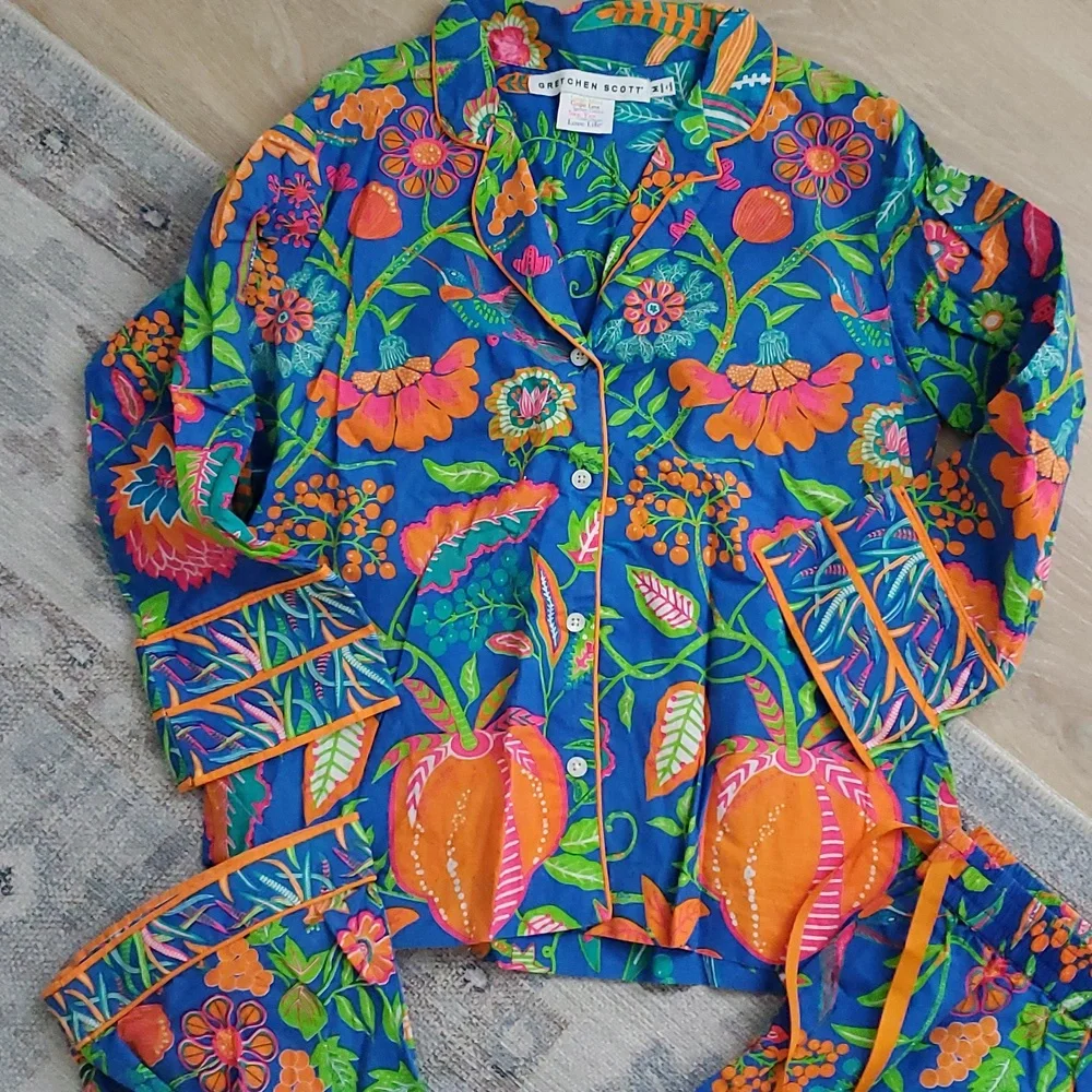 Gretchen Scott Designs Tropical Vibrant 2-piece Lounge Pajama Set SzM - Picture 2 of 12